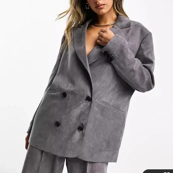 NWOT ALLSAINTS GREY 
Elle Double-Breasted Blazer BOXY FIT - Picture 3 of 16